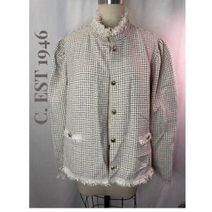 C. Est 1946 Tweed Jacket Blazer Frayed Trim Button Front Women’s 14/16